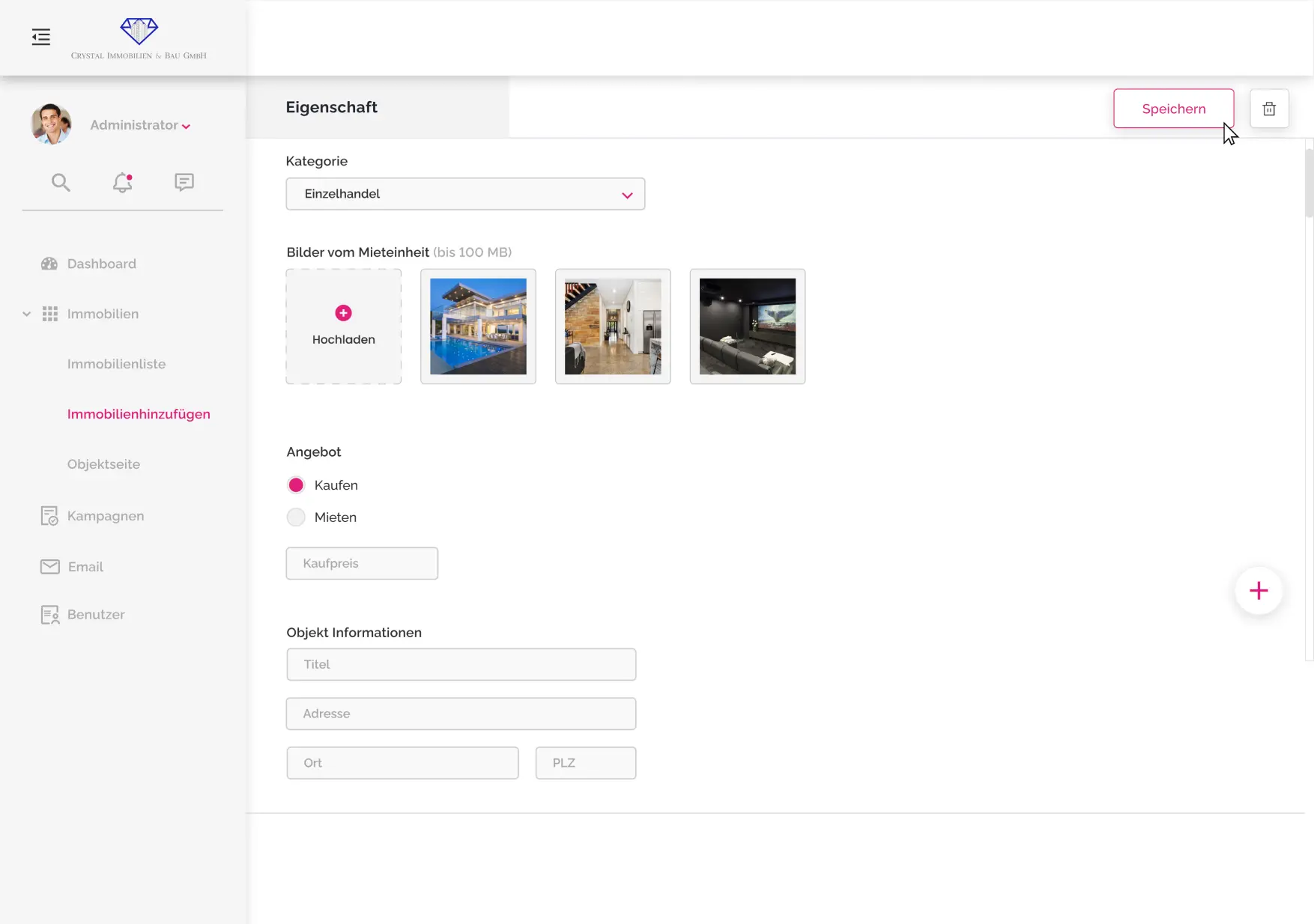 Crystal Immobilien Add object