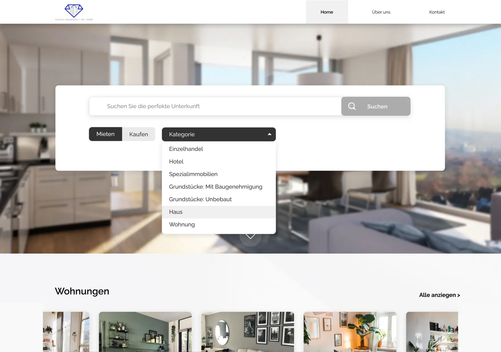 Crystal Immobilien Homepage