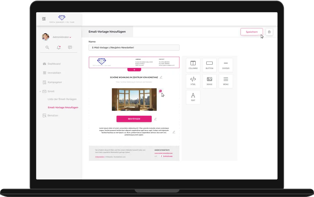 Email campaigns settings Crystal Immobilien