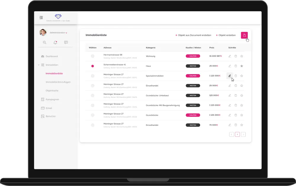 List of objects in CRM