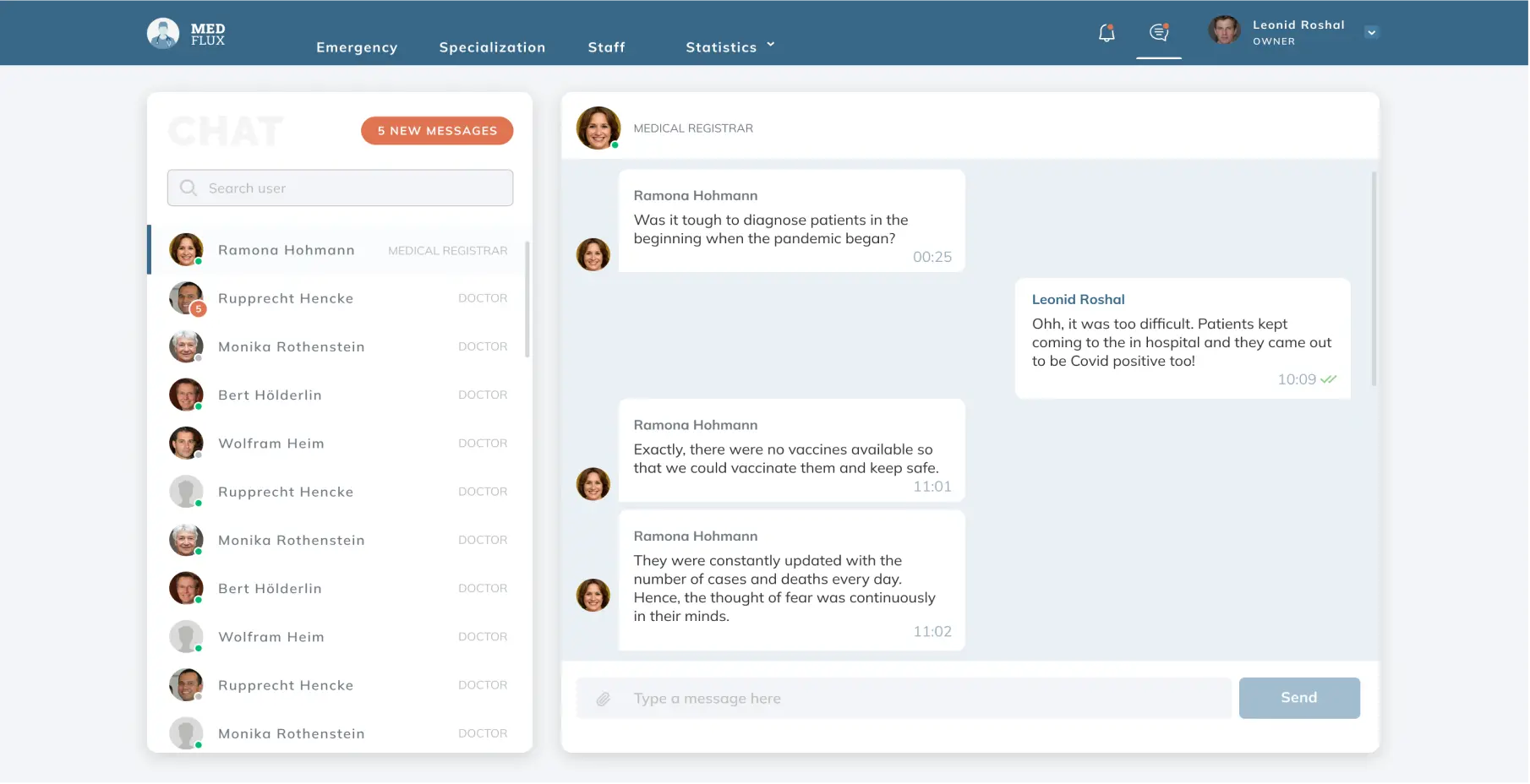 MedFlux Internal chat