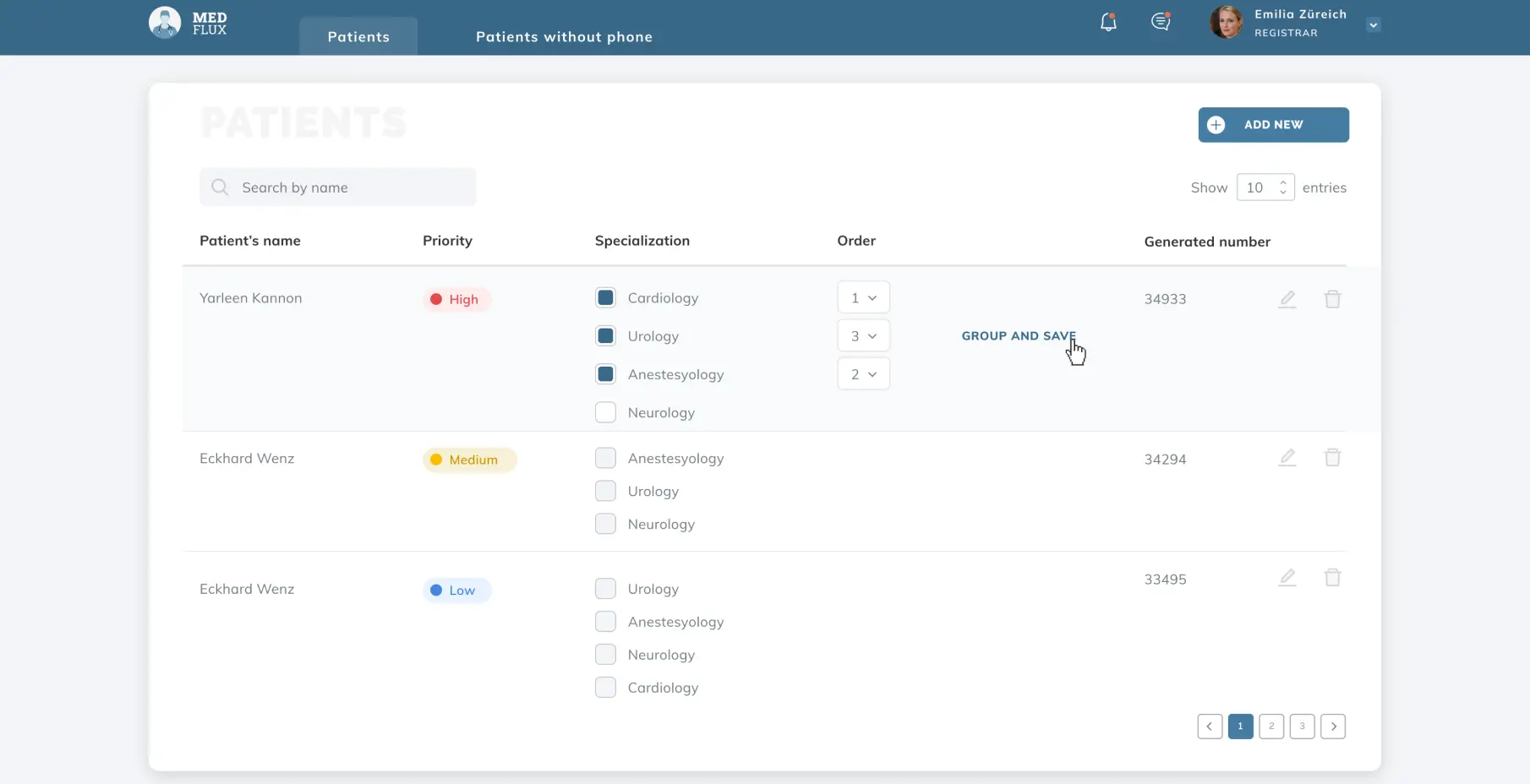 MedFlux Registrar role