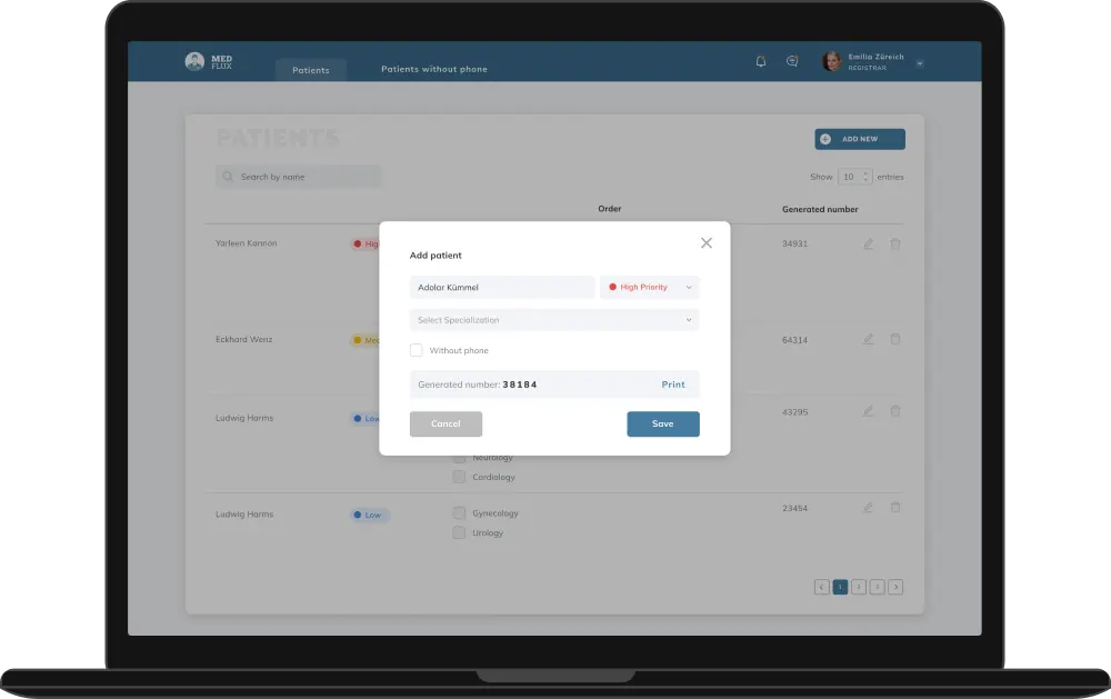 MedFlux The registration process