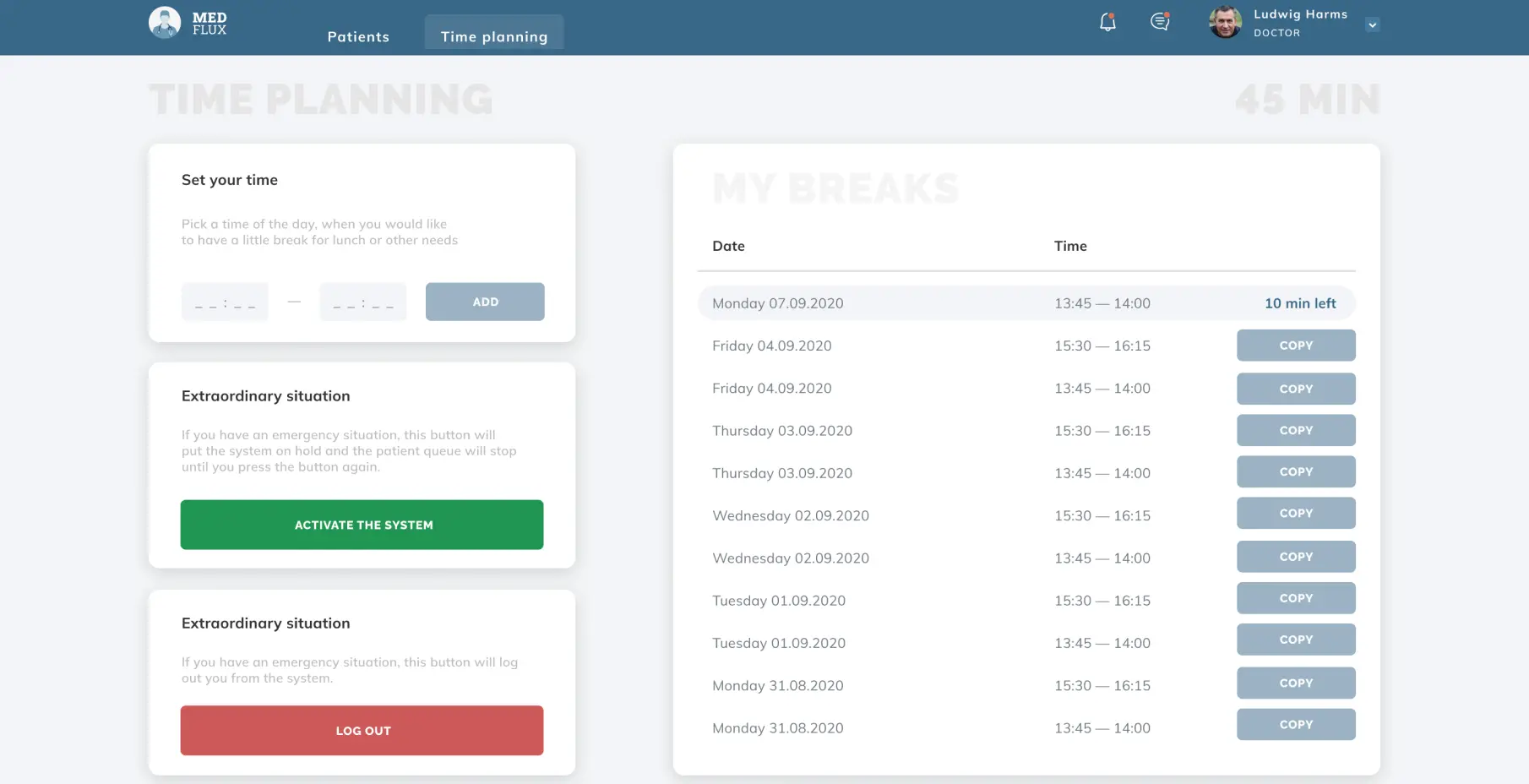 MedFlux Time planning