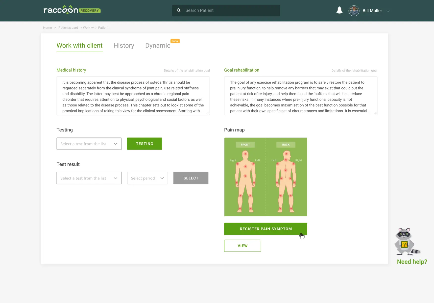 Raccoon Work with patient