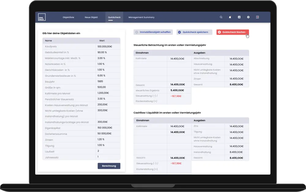 Zinshaus Quickcheck page