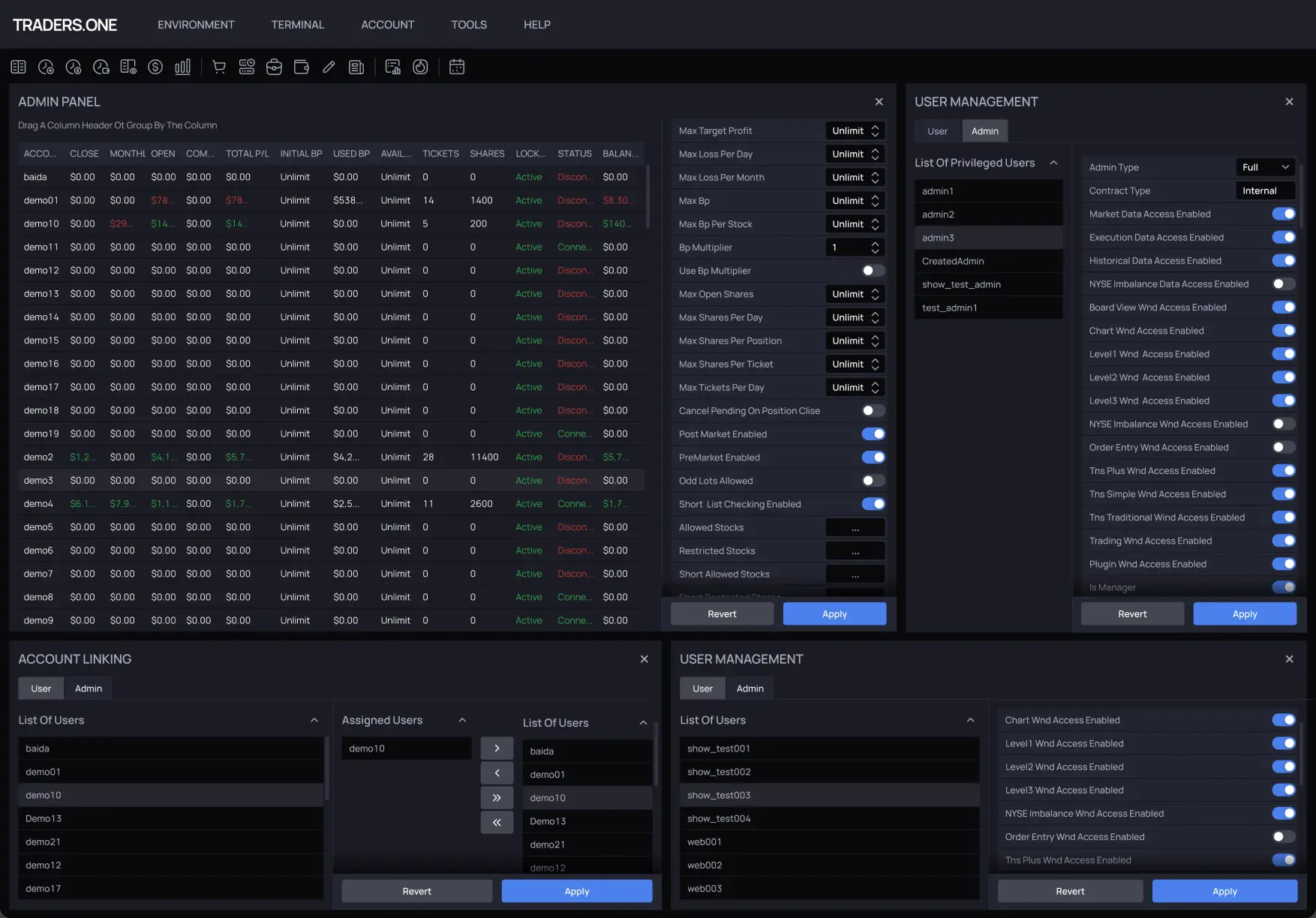 Traders One Admin panel