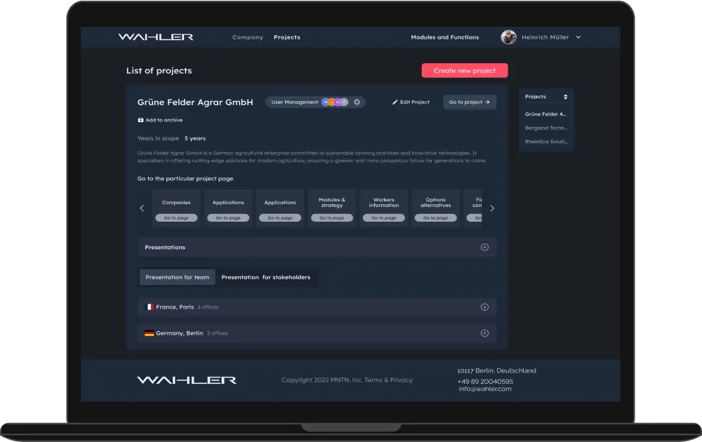 Wahler List of projects