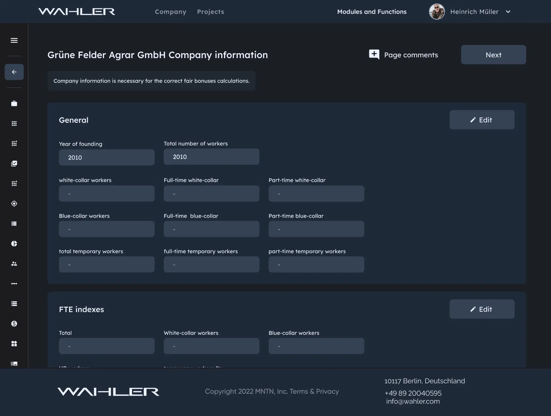 Wahler Project specifications