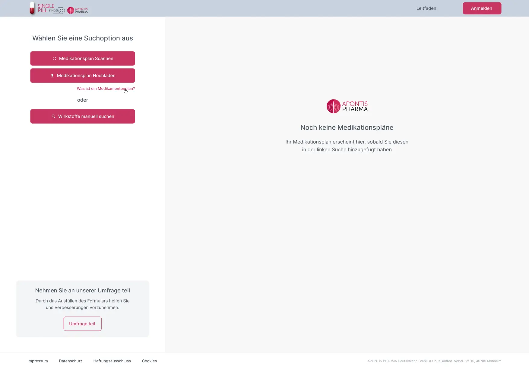 Apontis Start screen